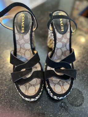 NWOT Coach Black Suede Sandals with Signature Canvas Insole